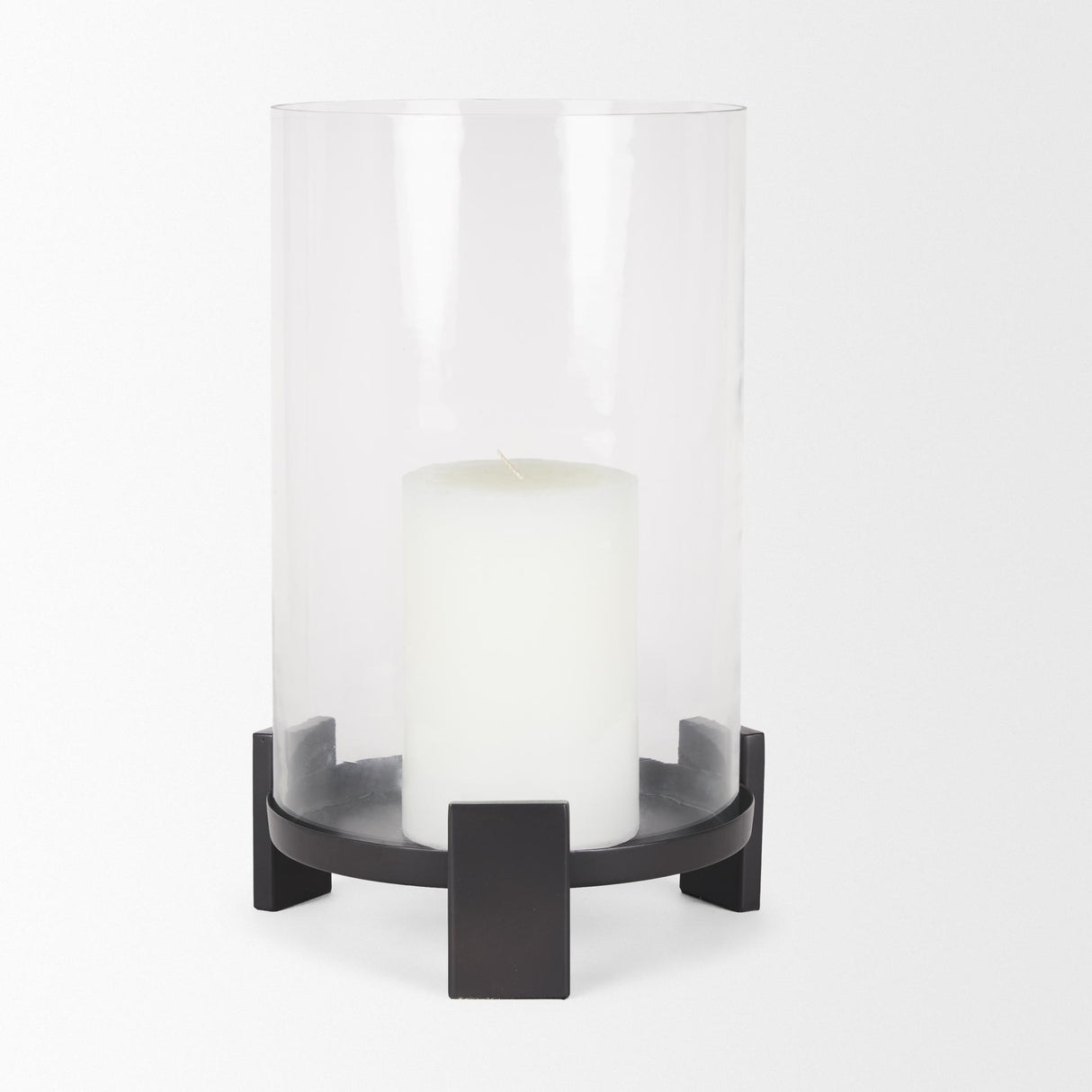 Mercana Price Large Matte Black Metal w/ Glass Hurricane Candle Holder