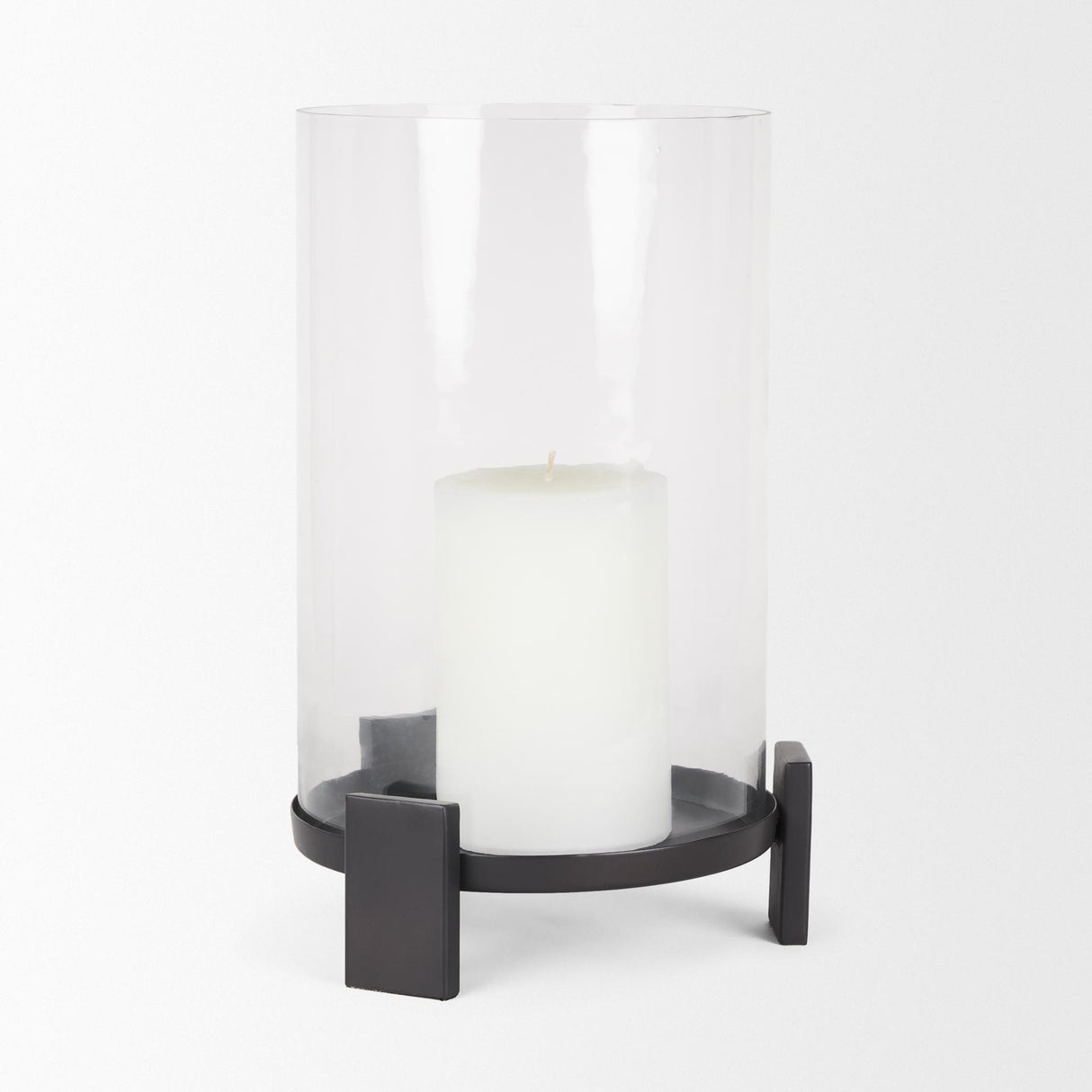 Mercana Price Large Matte Black Metal w/ Glass Hurricane Candle Holder