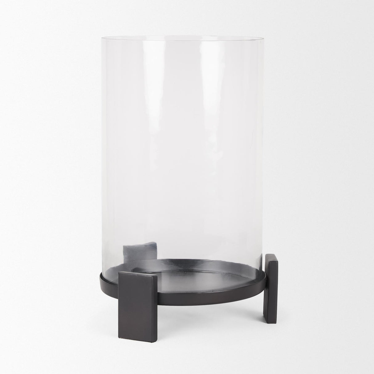 Mercana Price Large Matte Black Metal w/ Glass Hurricane Candle Holder