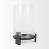 Mercana Price Large Matte Black Metal w/ Glass Hurricane Candle Holder