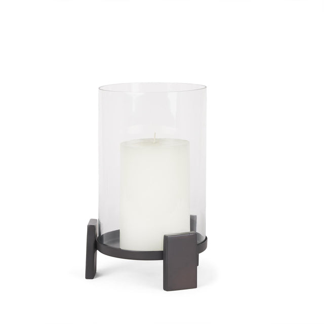 Mercana Price Small Matte Black Metal w/ Glass Hurricane Candle Holder