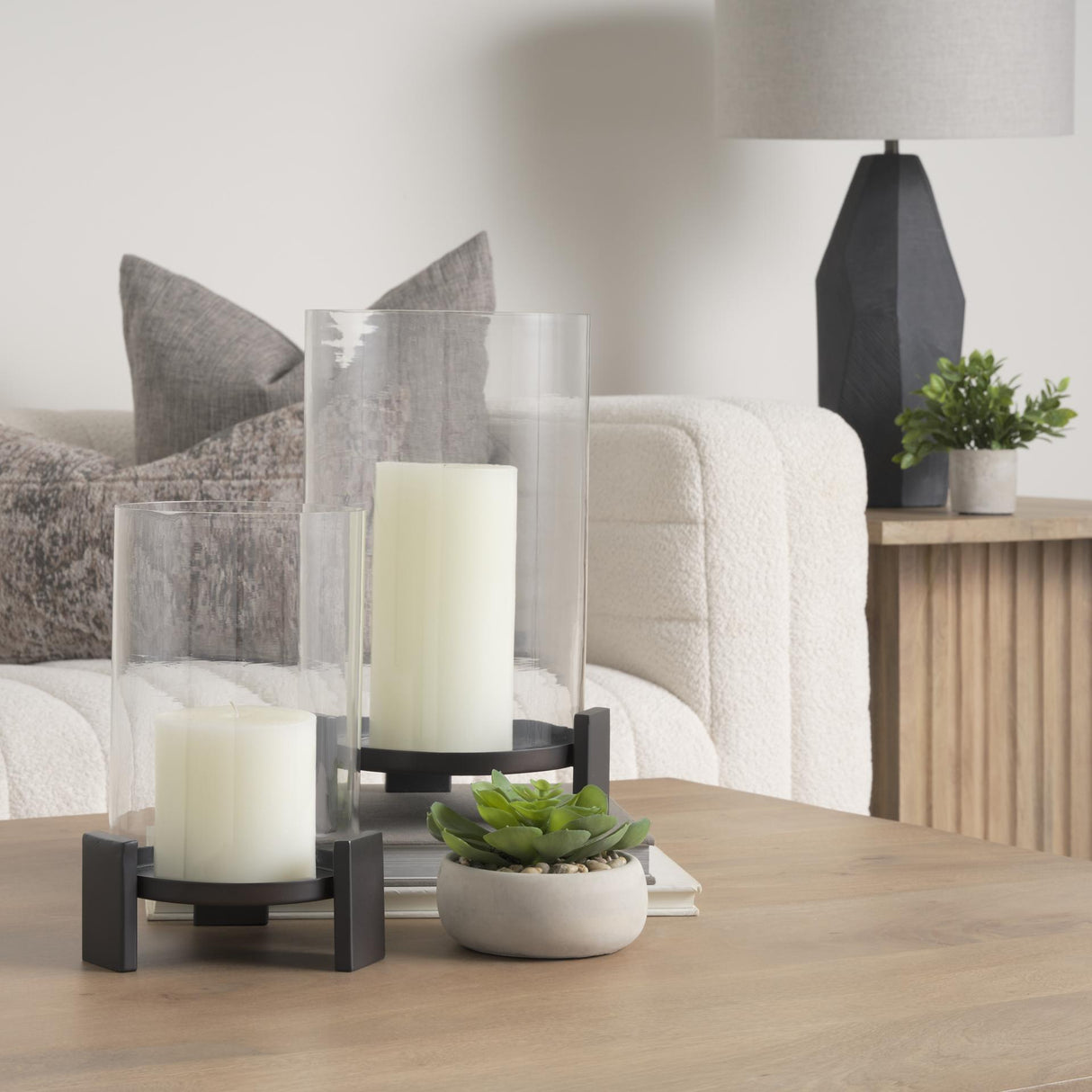 Mercana Price Small Matte Black Metal w/ Glass Hurricane Candle Holder