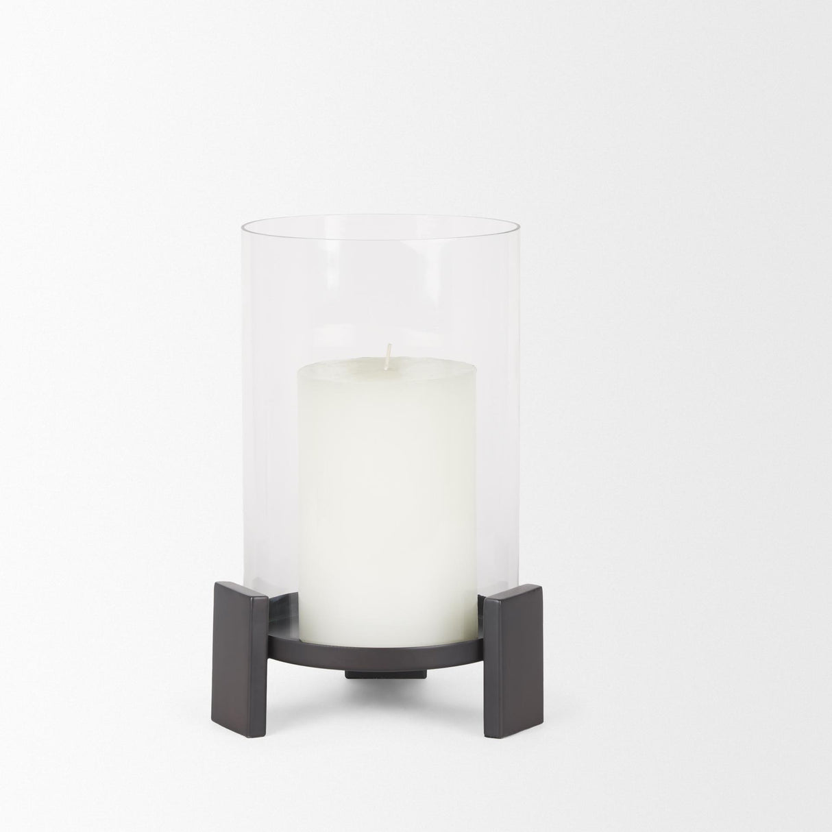 Mercana Price Small Matte Black Metal w/ Glass Hurricane Candle Holder