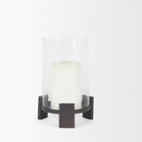 Mercana Price Small Matte Black Metal w/ Glass Hurricane Candle Holder