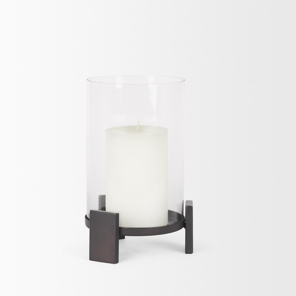 Mercana Price Small Matte Black Metal w/ Glass Hurricane Candle Holder