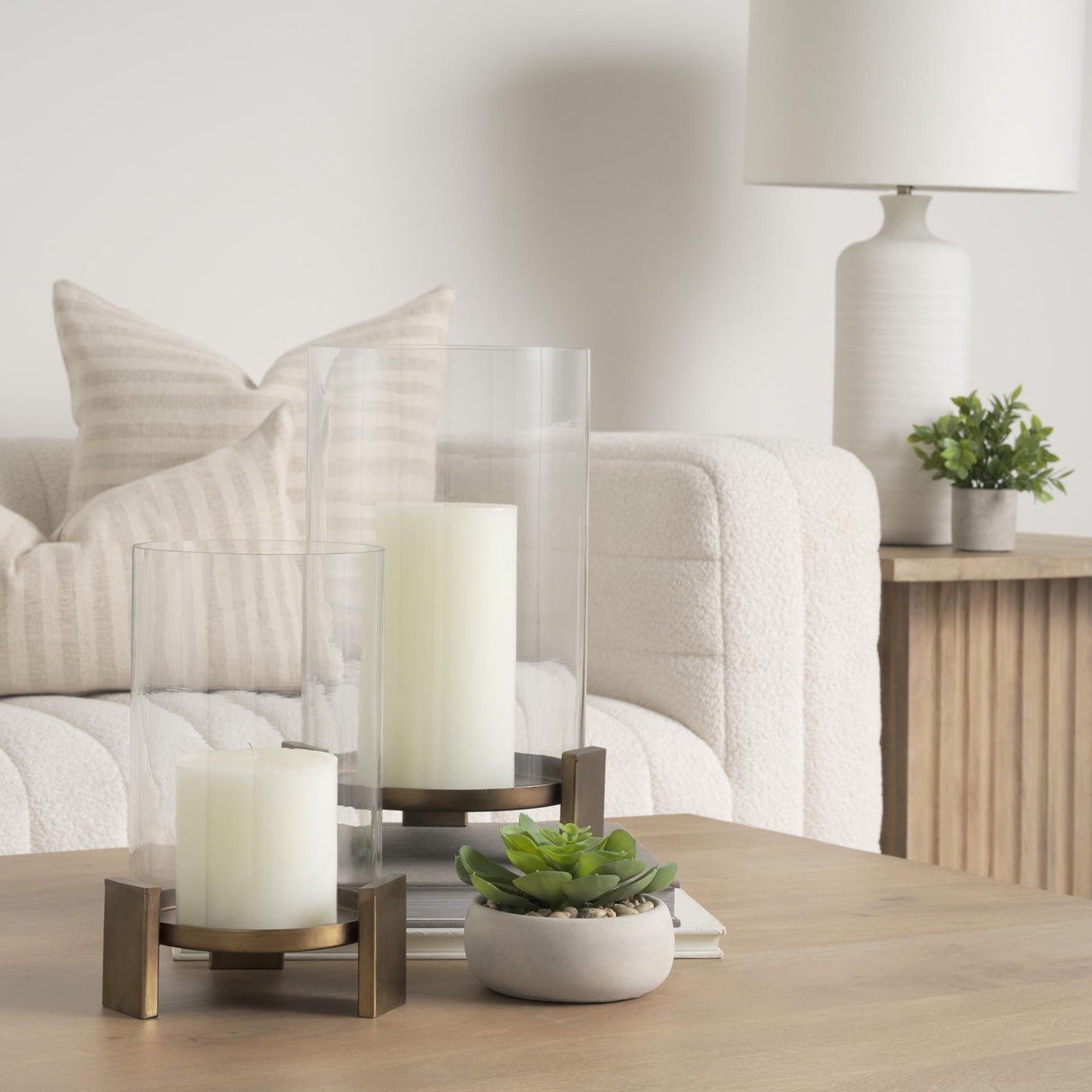 Mercana Price Large Antiqued Gold Metal w/ Glass Hurricane Candle Holder