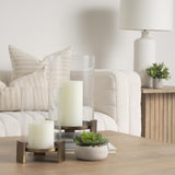 Mercana Price Large Antiqued Gold Metal w/ Glass Hurricane Candle Holder