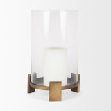 Mercana Price Large Antiqued Gold Metal w/ Glass Hurricane Candle Holder