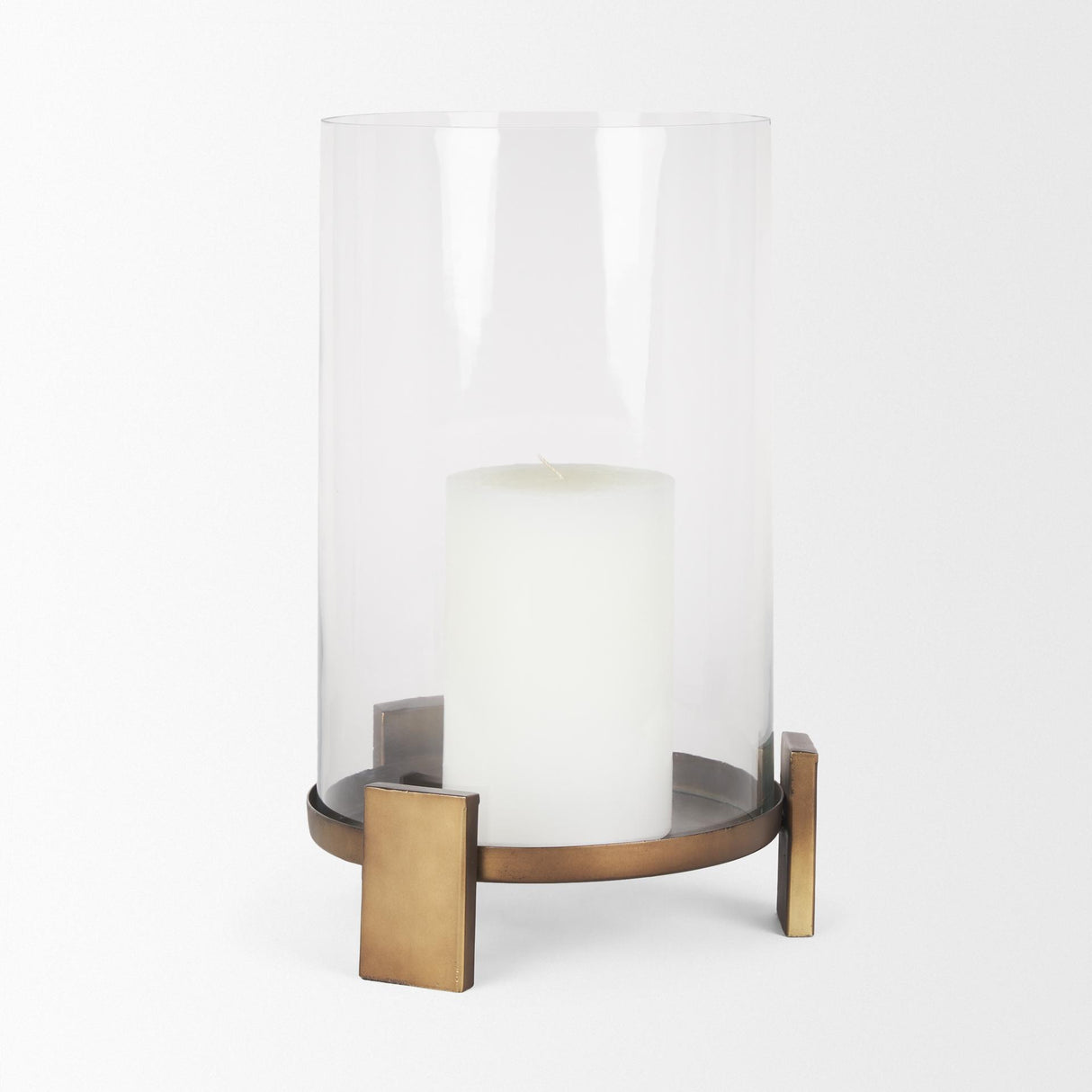 Mercana Price Large Antiqued Gold Metal w/ Glass Hurricane Candle Holder