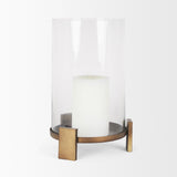 Mercana Price Large Antiqued Gold Metal w/ Glass Hurricane Candle Holder