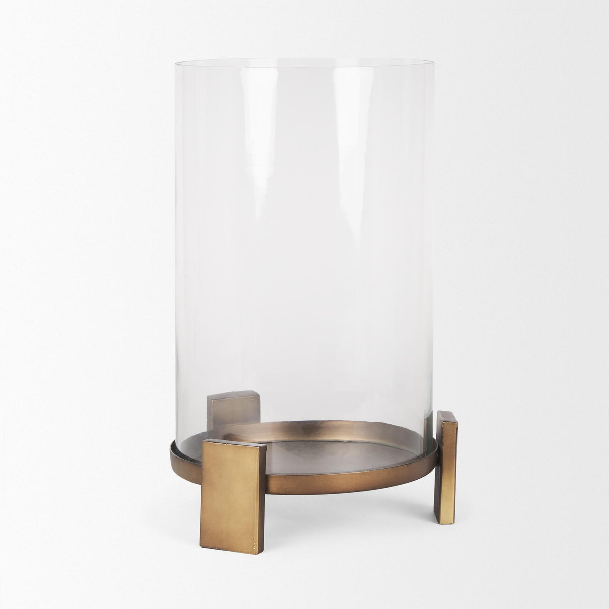 Mercana Price Large Antiqued Gold Metal w/ Glass Hurricane Candle Holder