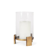 Mercana Price Small Antiqued Gold Metal w/ Glass Hurricane Candle Holder