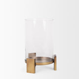 Mercana Price Small Antiqued Gold Metal w/ Glass Hurricane Candle Holder