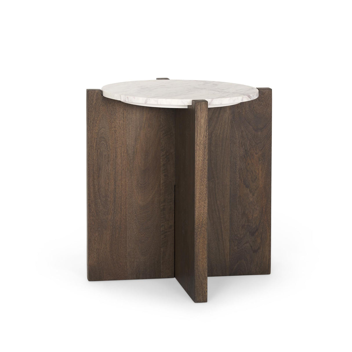 Mercana Bianca Dark Brown Wood w/ Marble Round Accent Table