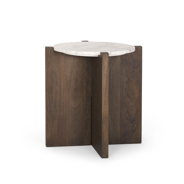 Mercana Bianca Dark Brown Wood w/ Marble Round Accent Table