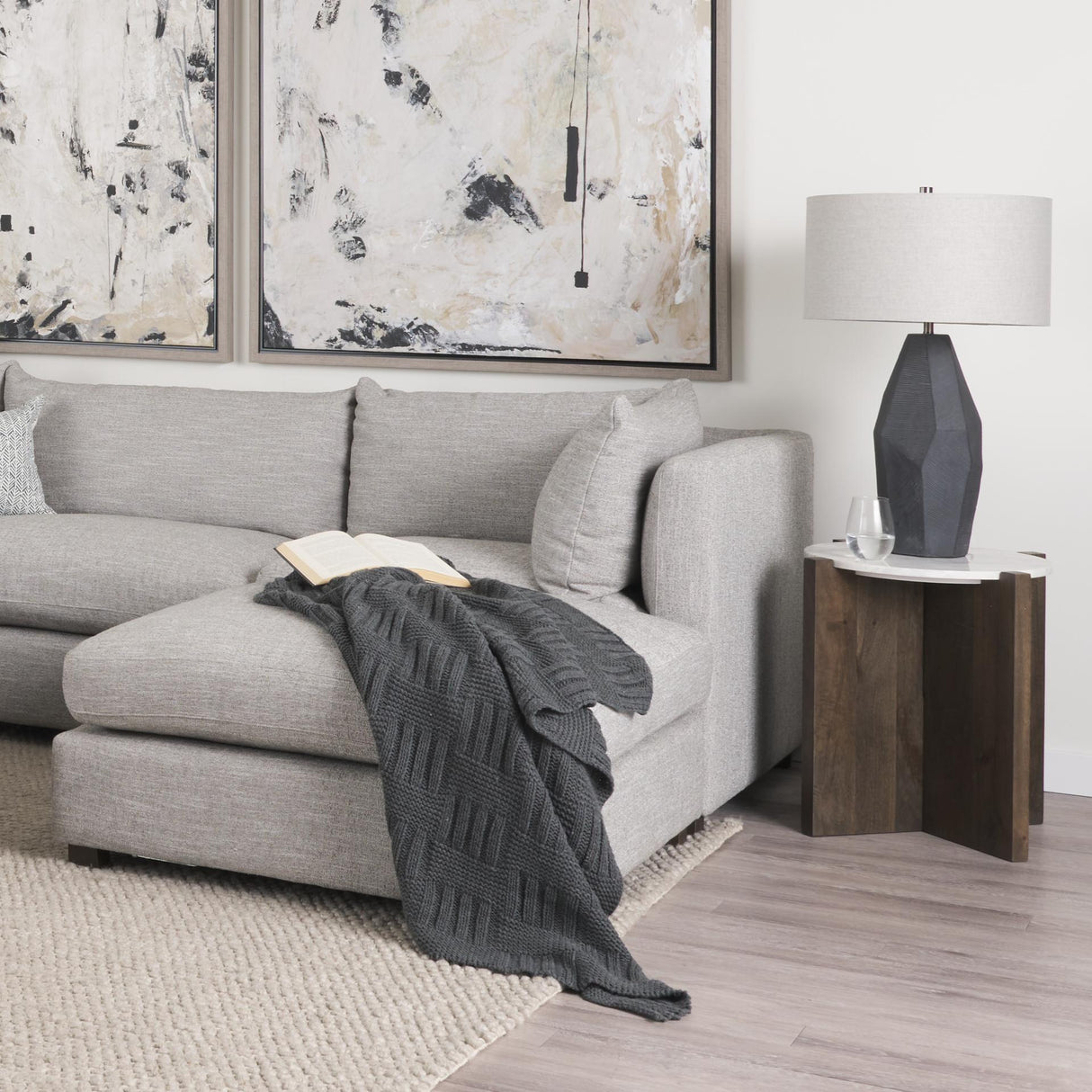 Mercana Bianca Dark Brown Wood w/ Marble Round Accent Table