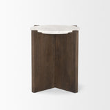 Mercana Bianca Dark Brown Wood w/ Marble Round Accent Table