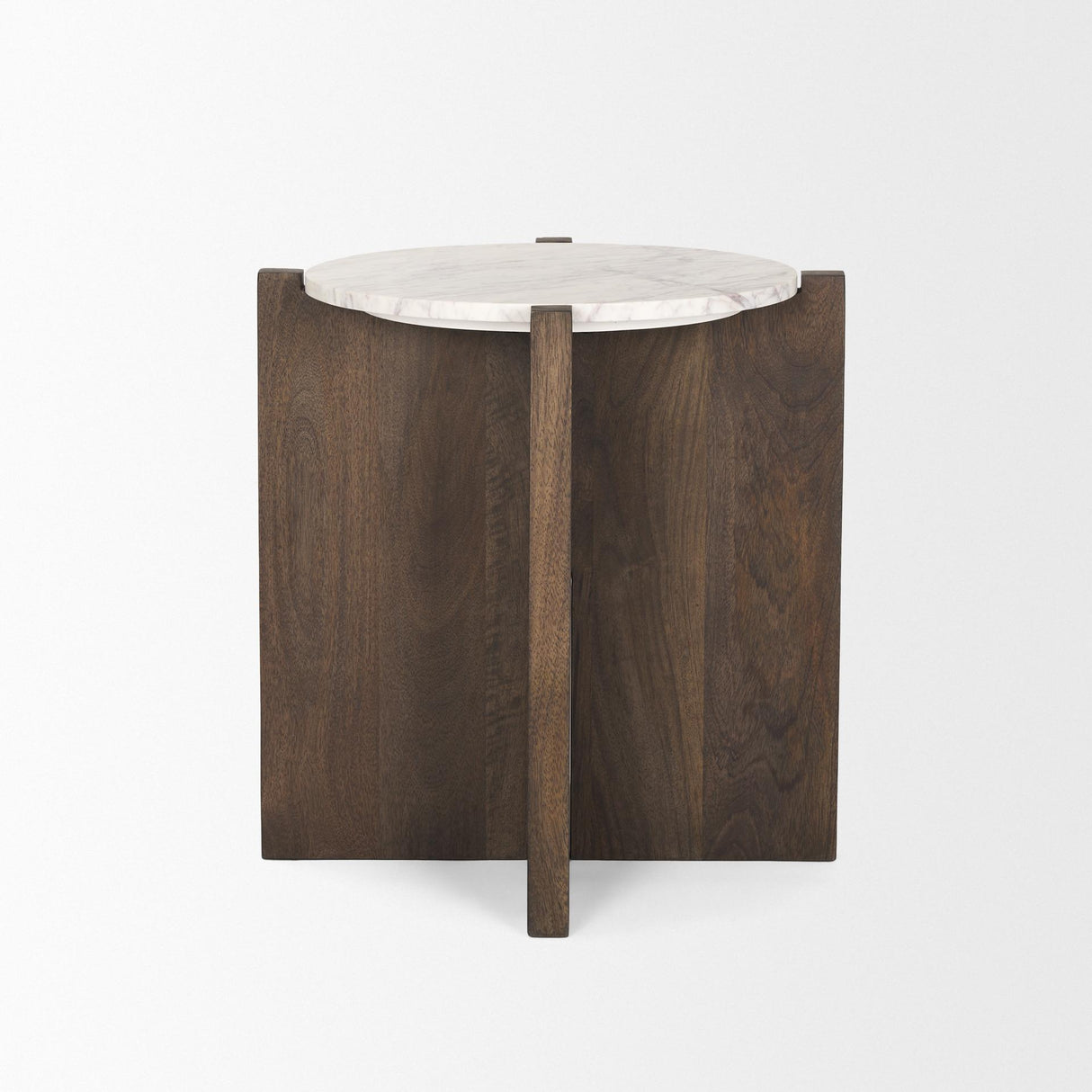 Mercana Bianca Dark Brown Wood w/ Marble Round Accent Table