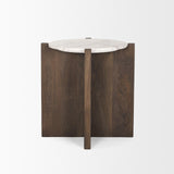 Mercana Bianca Dark Brown Wood w/ Marble Round Accent Table