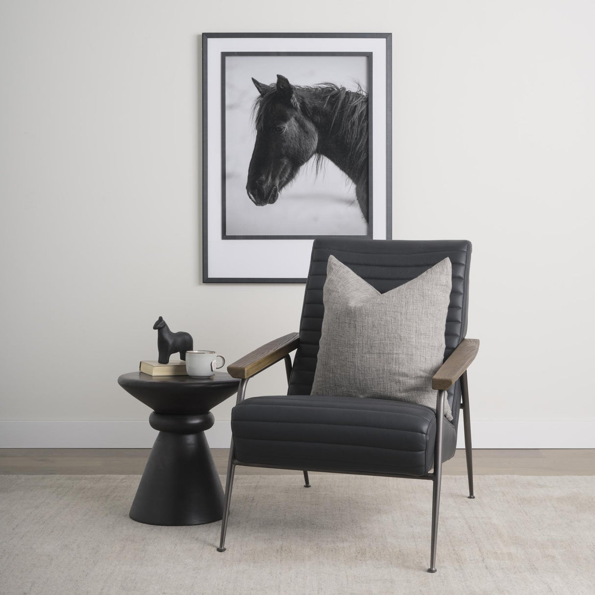 Mercana Grosjean Black Leather w/ Black Metal Frame Accent Chair
