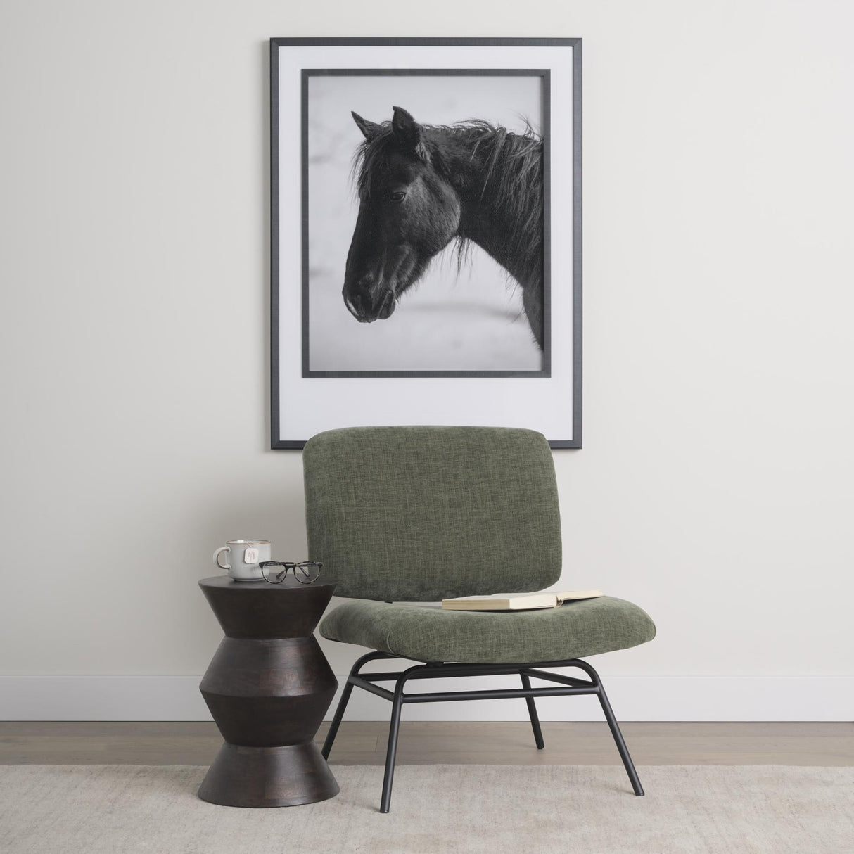 Mercana Nora Forest Green Fabric w/ Matte Black Metal Legs Accent Chair