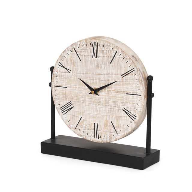 Mercana Raja Matte Black Metal w/ Wood Table Clock
