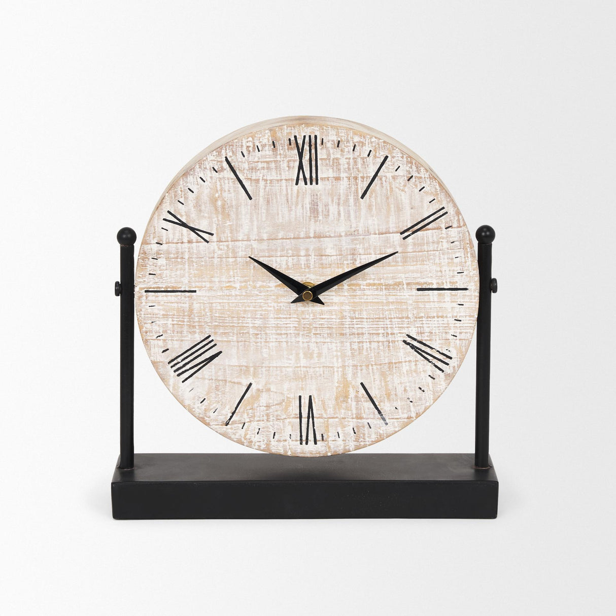 Mercana Raja Matte Black Metal w/ Wood Table Clock