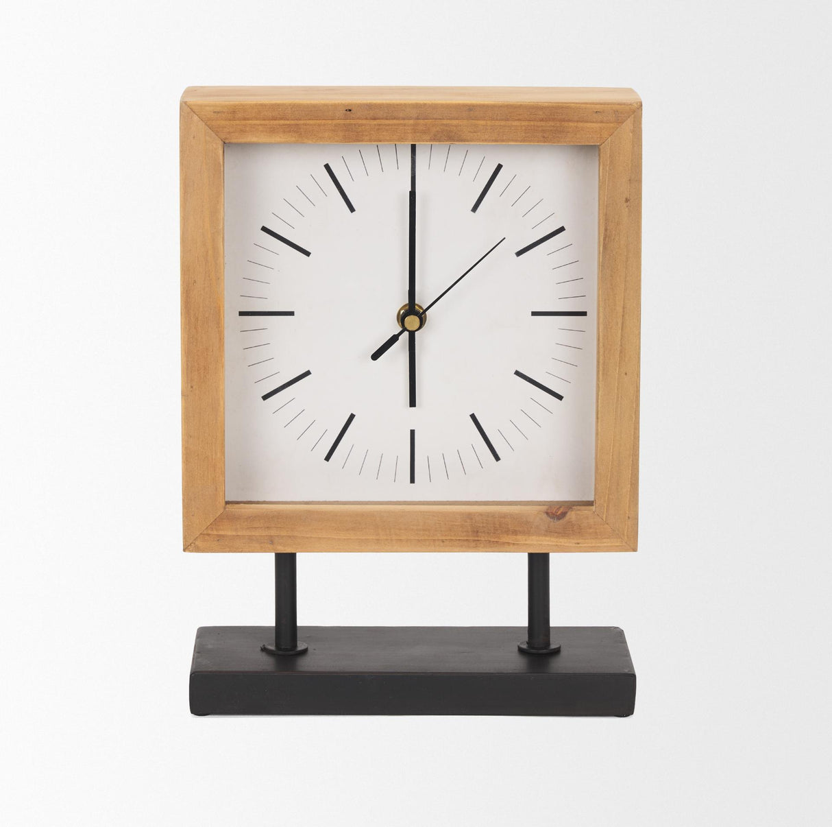 Mercana Renaya Light Brown Wood w/ Matte Black Metal Base Table Clock