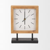 Mercana Renaya Light Brown Wood w/ Matte Black Metal Base Table Clock