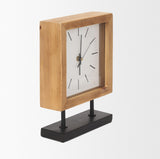 Mercana Renaya Light Brown Wood w/ Matte Black Metal Base Table Clock