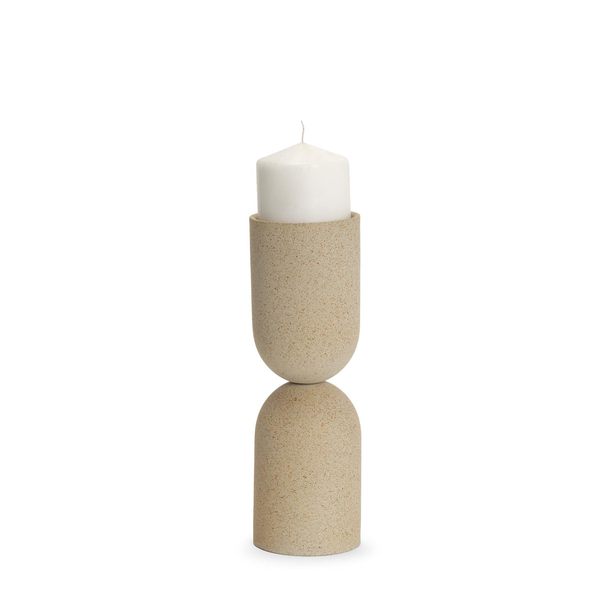 Mercana Qamra Medium Beige Textured Metal Pillar Candle Holder Candle Holder