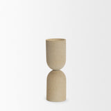 Mercana Qamra Medium Beige Textured Metal Pillar Candle Holder Candle Holder