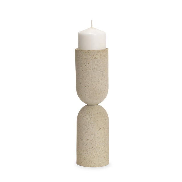 Mercana Qamra Tall Beige Textured Metal Pillar Candle Holder Candle Holder