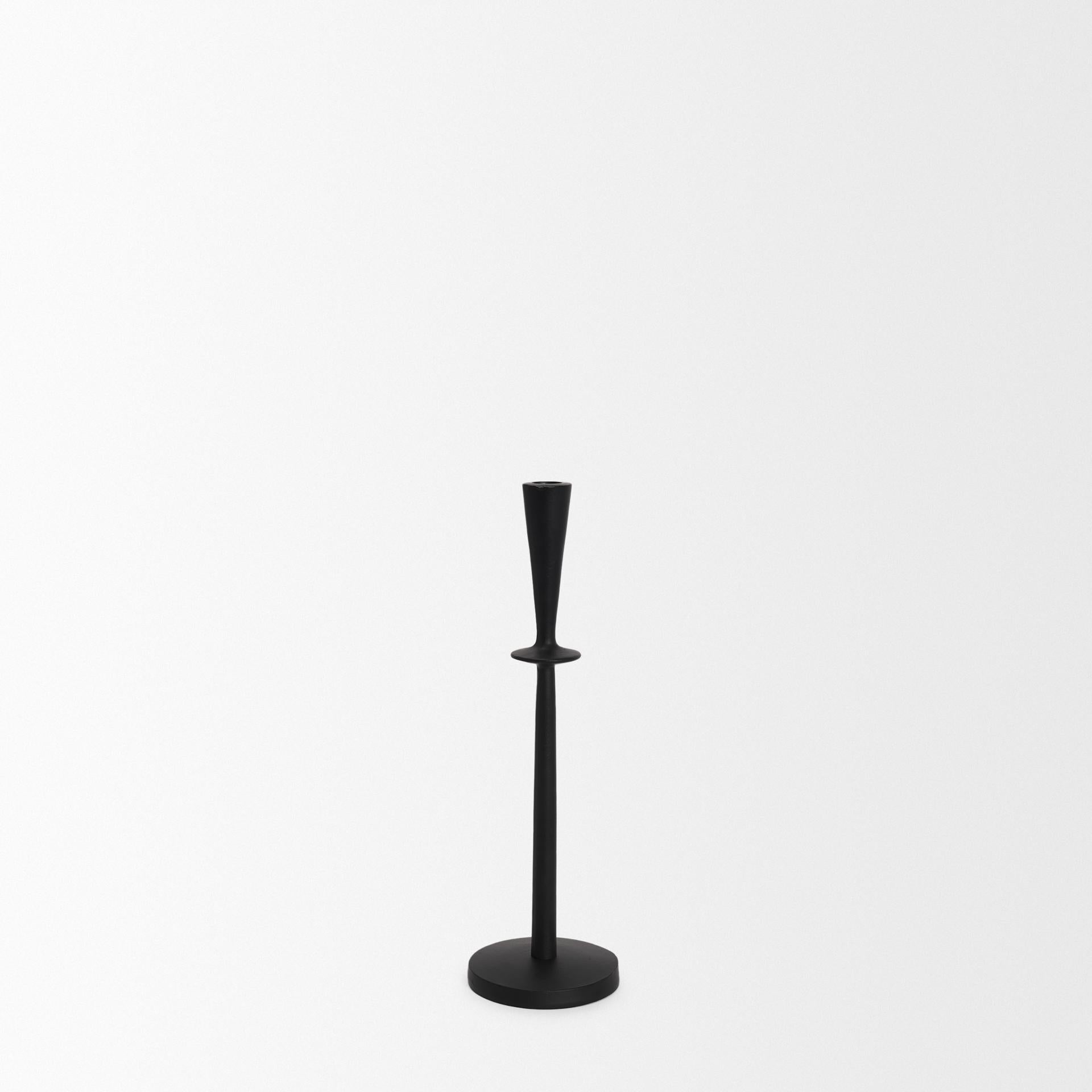 Qwin Matte Black Cast Aluminum Tall Candle Holder - Thumbnail 3