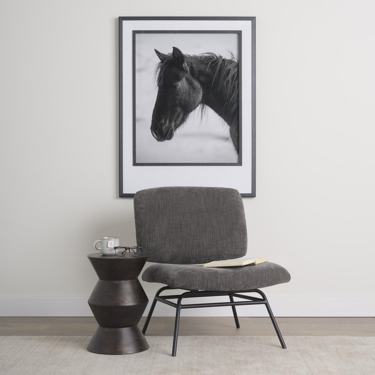 Mercana Nora Charcoal Fabric w/ Matte Black Metal Legs Accent Chair