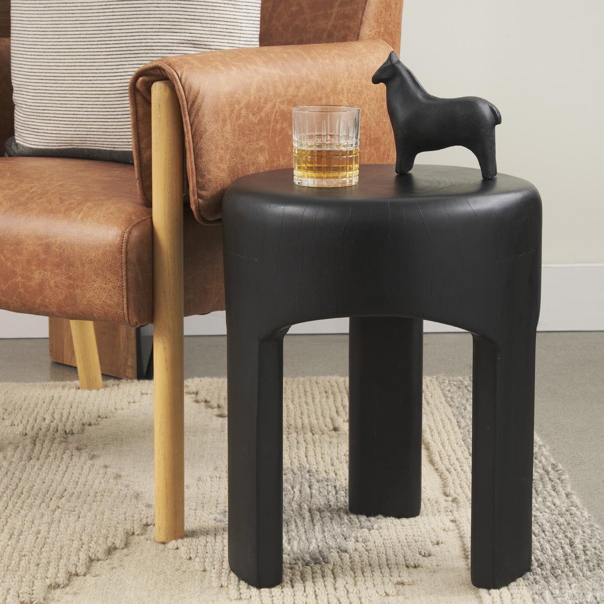 Mercana Riya Solid Black Wooden Stool