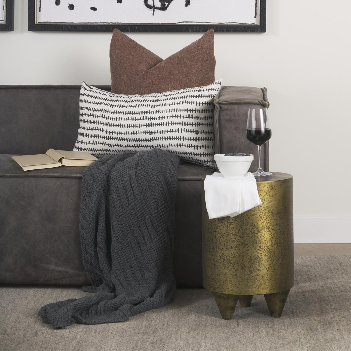 Mercana Rosh Textured Gold Metal w/ Acid Wash Accent Table