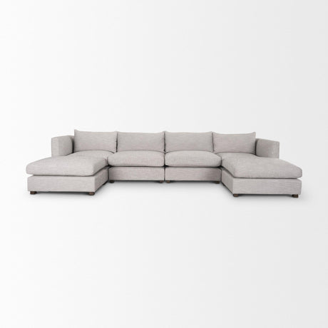 Mercana Halston 6 Piece (w/ 2 x Ottoman) Light Grey Double Chaise Sofa Set
