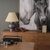 Mercana Salaah Black Brushed Metal w/ Beige Shade Table Lamp