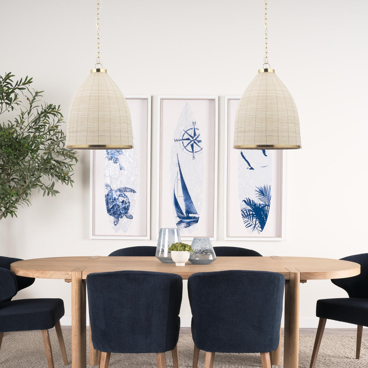 Mercana Saliha Cane w/ Brass Metal Pendant Light