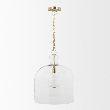 Mercana Sadah Large Clear Blown Glass w/ Gold Metal Pendant Light