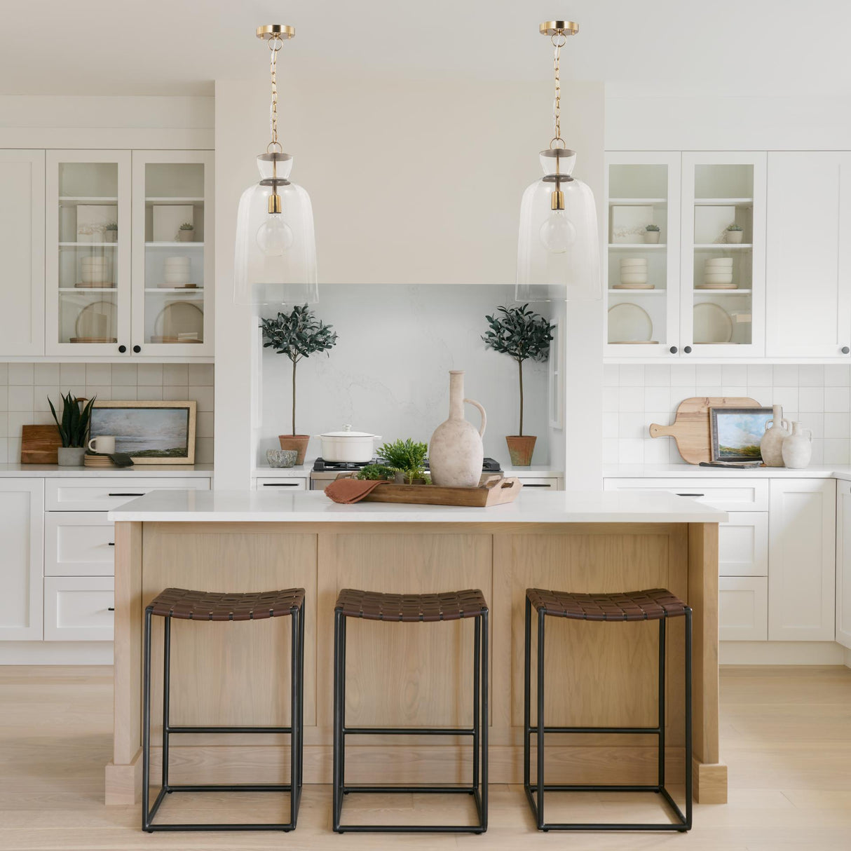 Mercana Sadah Tall Clear Blown Glass w/ Gold Metal Pendant Light