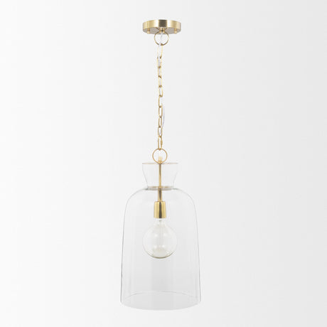 Mercana Sadah Tall Clear Blown Glass w/ Gold Metal Pendant Light