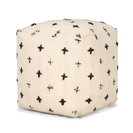 Mercana Saanvi Wool w/ Cream and Black Stitched Cross Patterned Pouf