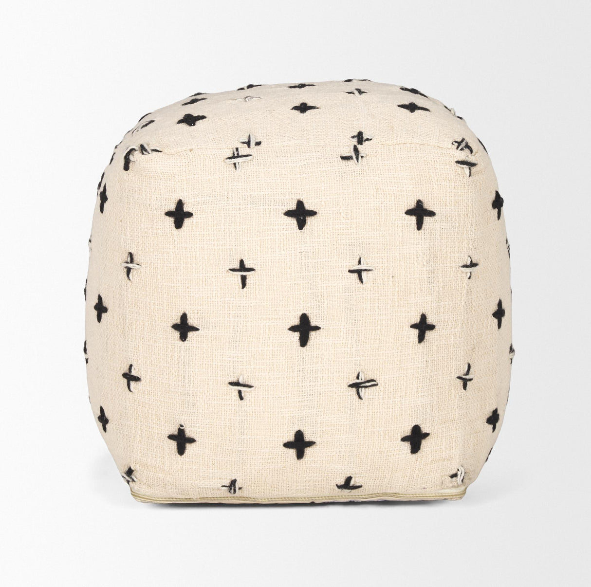 Mercana Saanvi Wool w/ Cream and Black Stitched Cross Patterned Pouf
