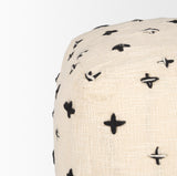 Mercana Saanvi Wool w/ Cream and Black Stitched Cross Patterned Pouf