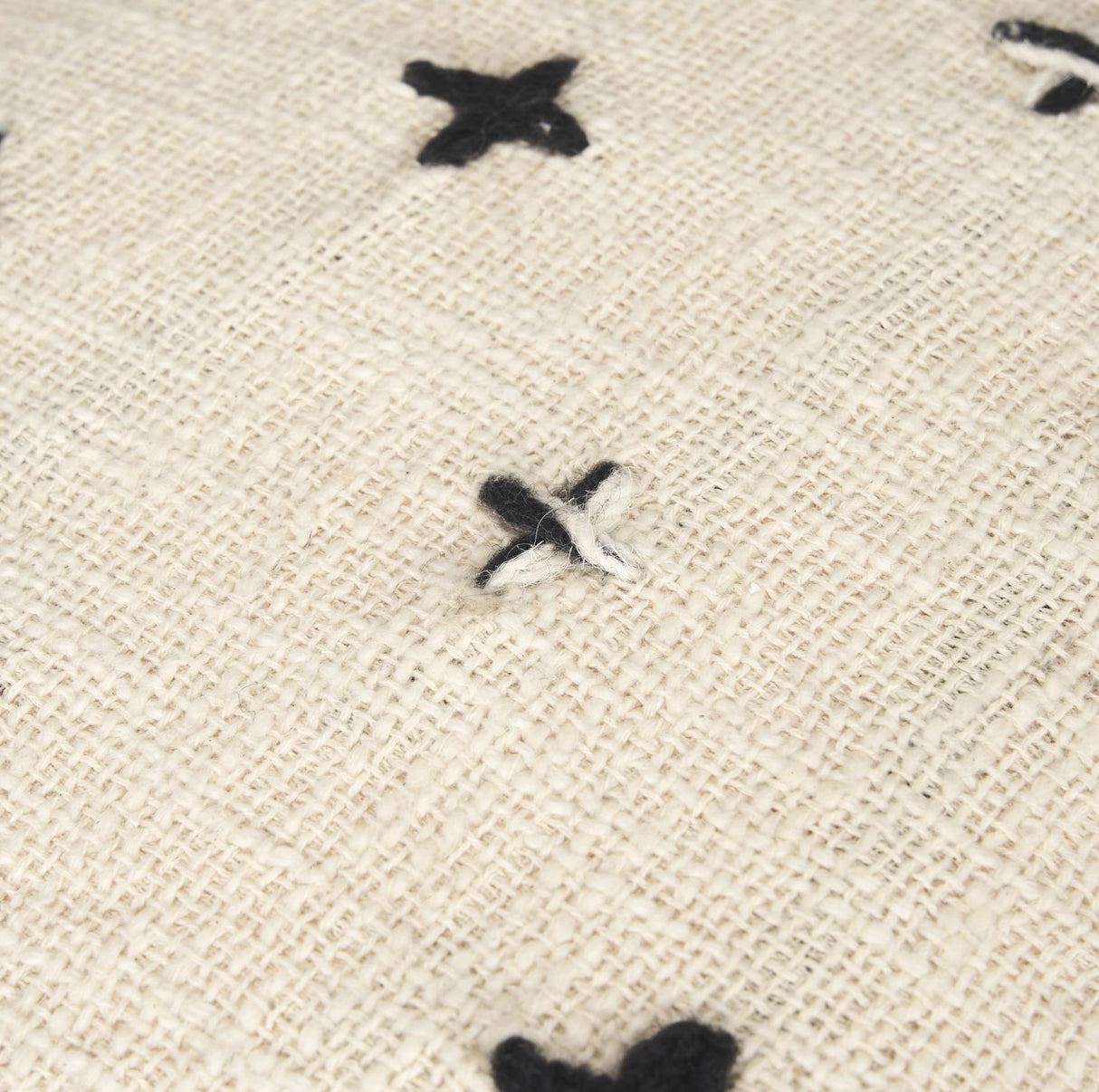 Mercana Saanvi Wool w/ Cream and Black Stitched Cross Patterned Pouf