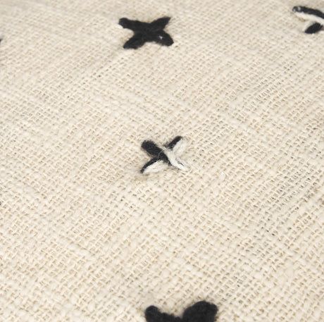 Mercana Saanvi Wool w/ Cream and Black Stitched Cross Patterned Pouf