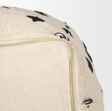 Mercana Saanvi Wool w/ Cream and Black Stitched Cross Patterned Pouf