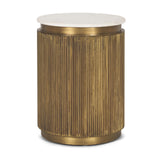 Mercana Satima White Marble w/ Gold Metal Round Fluted Accent Table